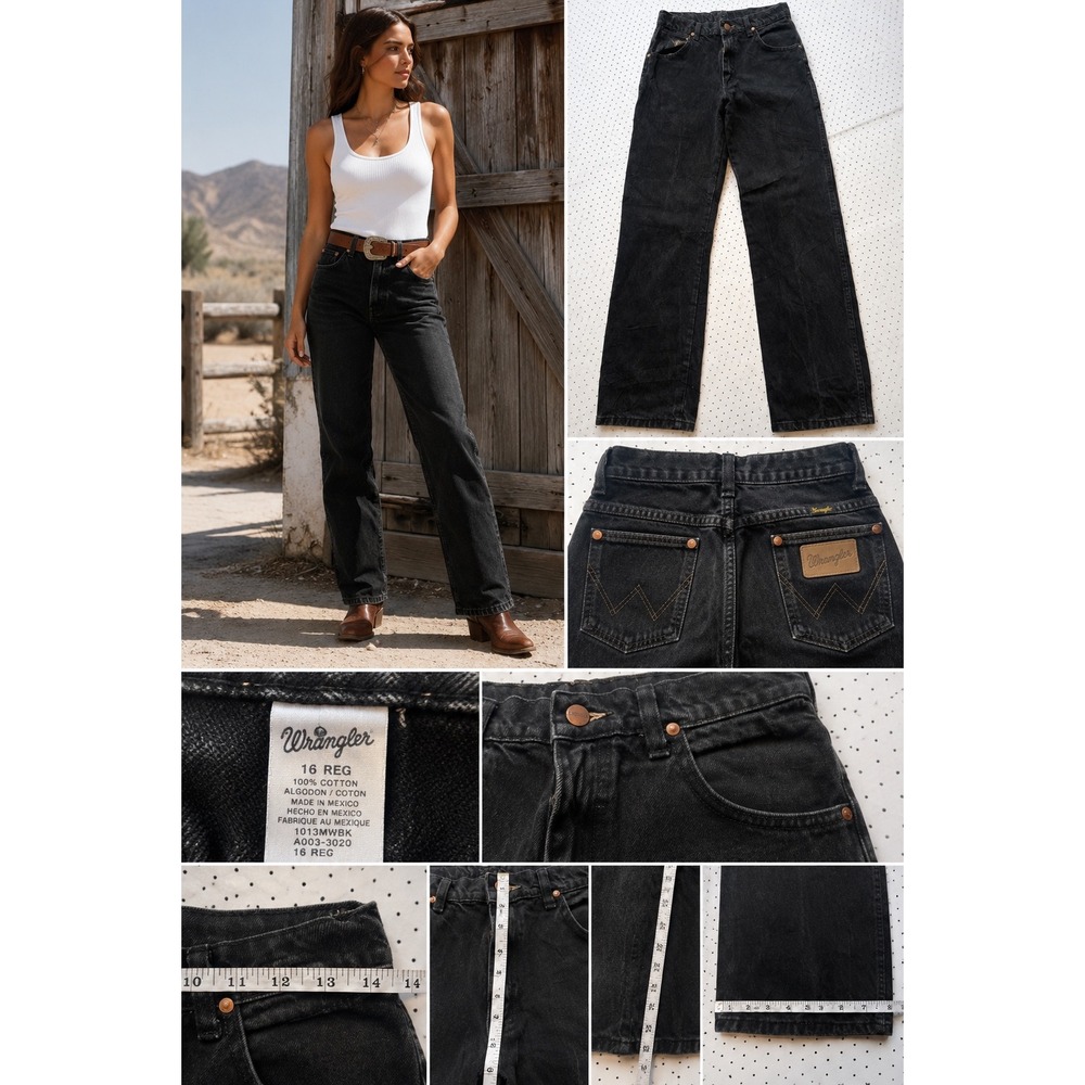 Wrangler Womens Black High Rise Straight Leg Western Jeans 1013MWBBK Size 27‎ 28